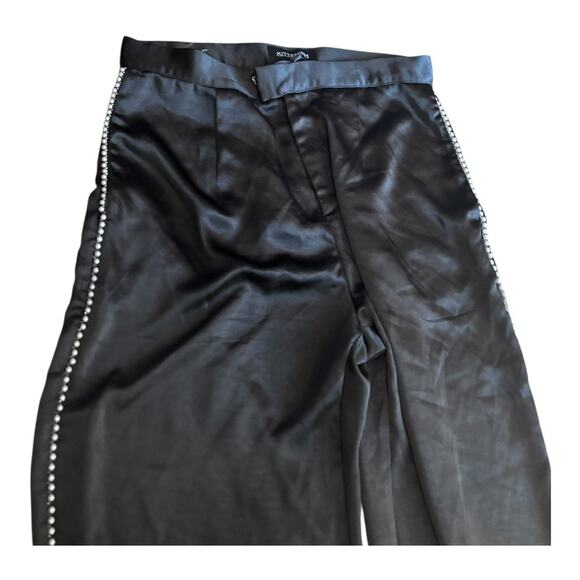 Kittenish Black Satin Pants Pearl Trim Size L - Picture 3 of 5